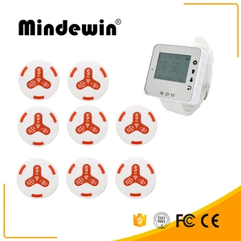 

Mindewin Wireless Pager 1 Wrist Watch 8 Multifuncation Call Buttons With Color Restaurant Queuing Wait Service Calling System