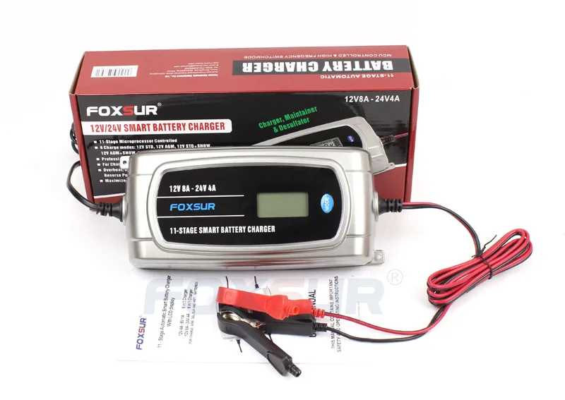 FOXSUR 12V 8A 24V 4A 11 stage Smart Battery Charger автомобильное зарядное устройство AGM EFB GEL WET свинцово