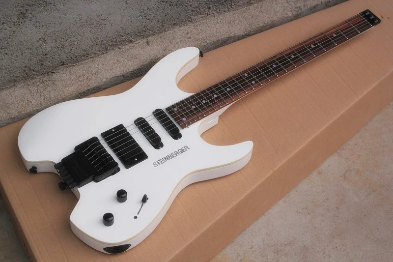 

White Headless Electric Guitar with SSH Pickups,Tremolo,Rosewood Fretboard,Black Hardwares,offering customized services