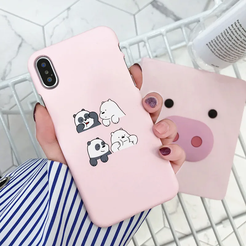 

Cute Cartoon We Bare Bears Brothers Phone Case For iPhone 6 6 Puls X Cover For iPhone 7 8 Puls Fundas Pink Hard PC Back Cover