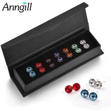 Трендовые кристаллы от Swarovski круглые серебряные серьги-гвоздики цветная серьга корейская мода Свадебная вечеринка женские ювелирные украшения