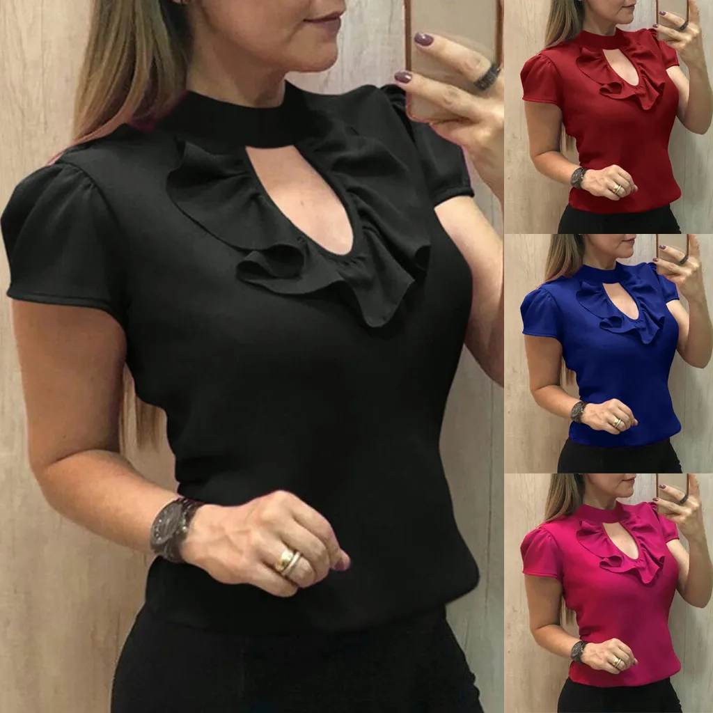 Модная женская блузка с коротким рукавом и круглым вырезом, повседневные рубашки Блузы, Женские топы и блузы mujer de moda, новинка