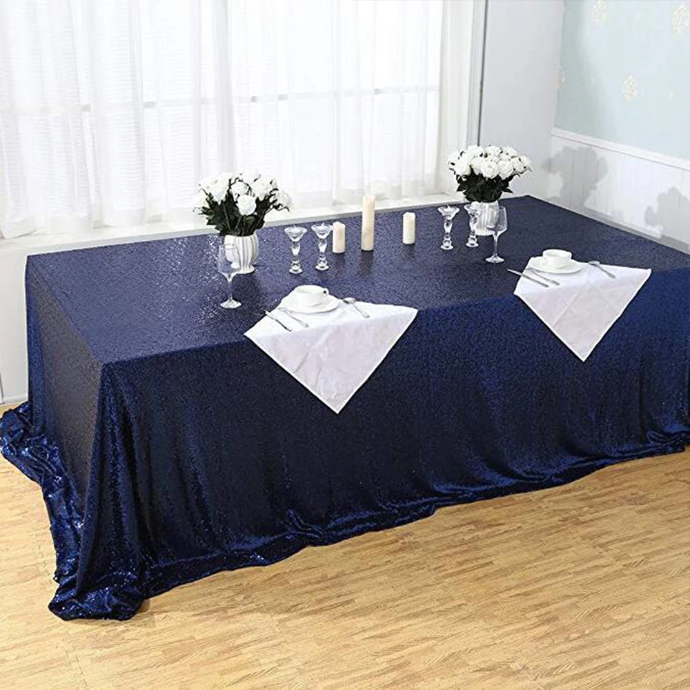 

50x80inch Navy blue Fashion Sequined Tablecloth Sequins Embroidered Table cloth For Wedding Sequins Rectangle Tablecloth