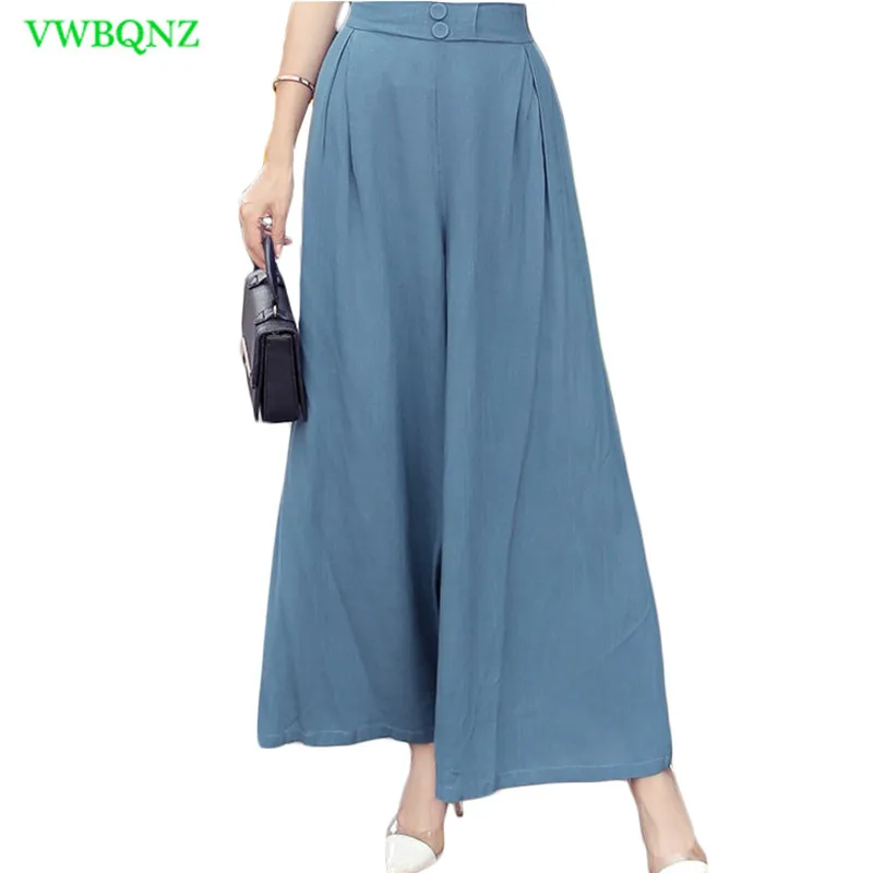 Cotton Linen Thin Wide leg Pants Women Summer High Waist
