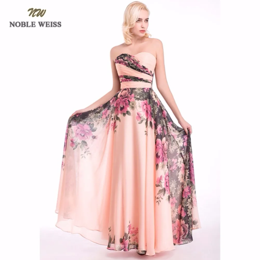 

LANSITINA Evening Dresses Robe De Soiree A-Line Flower Pattern Chiffon Real Photo Sweetheart Pleat Prom Party Gown