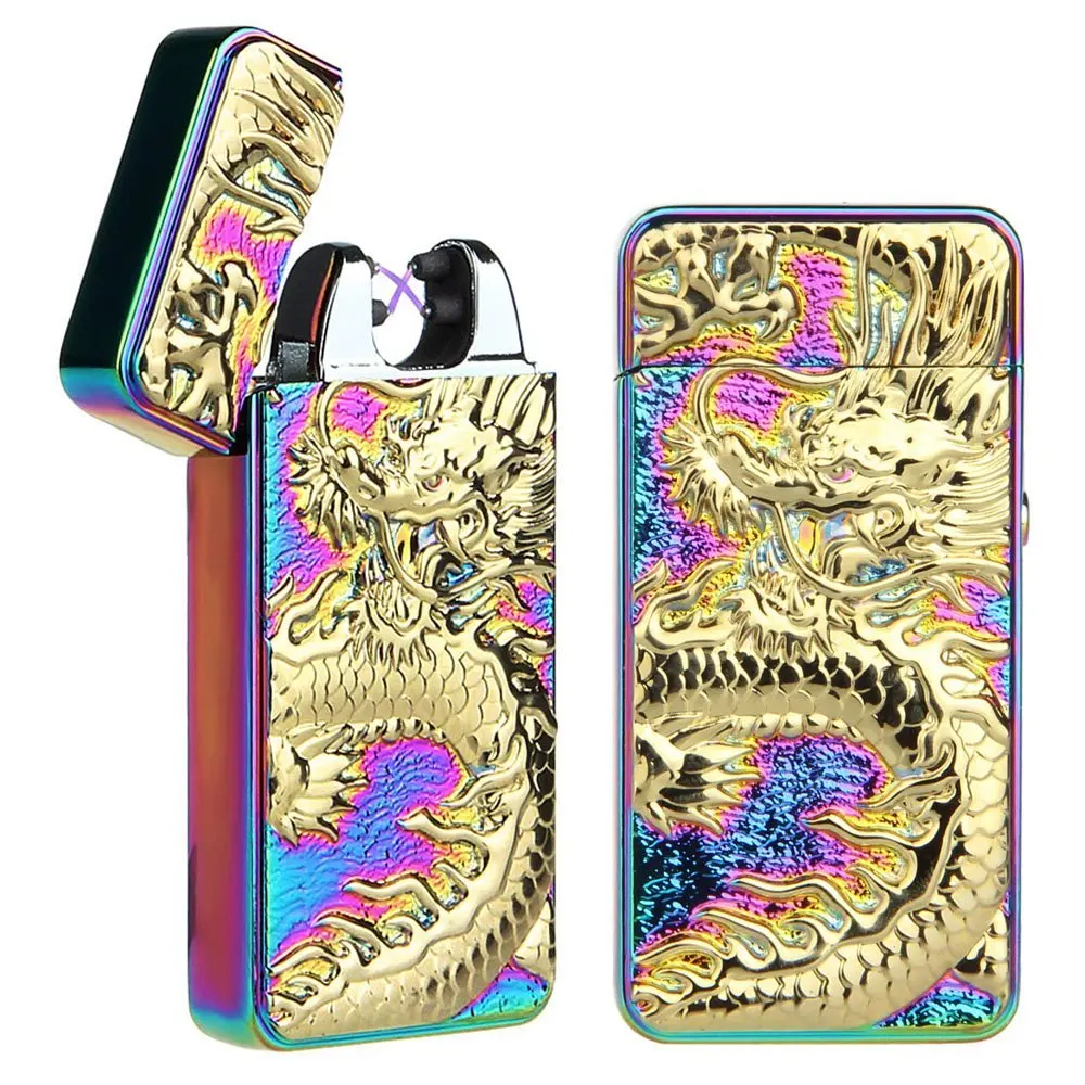 Metal Windproof Cigarette Lighter Electric Double Arc Plasma Pulse USB Rechargeable Cigar Smoking Men |