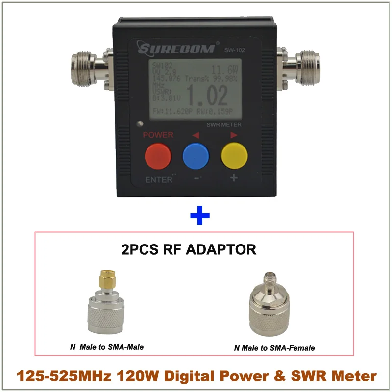 SureCom SW-102 цифровой тестер мощности КСВ счетчик частоты и 2 РЧ адаптер крышка 125 МГц~ 520 МГц для Ham трансивер сканер