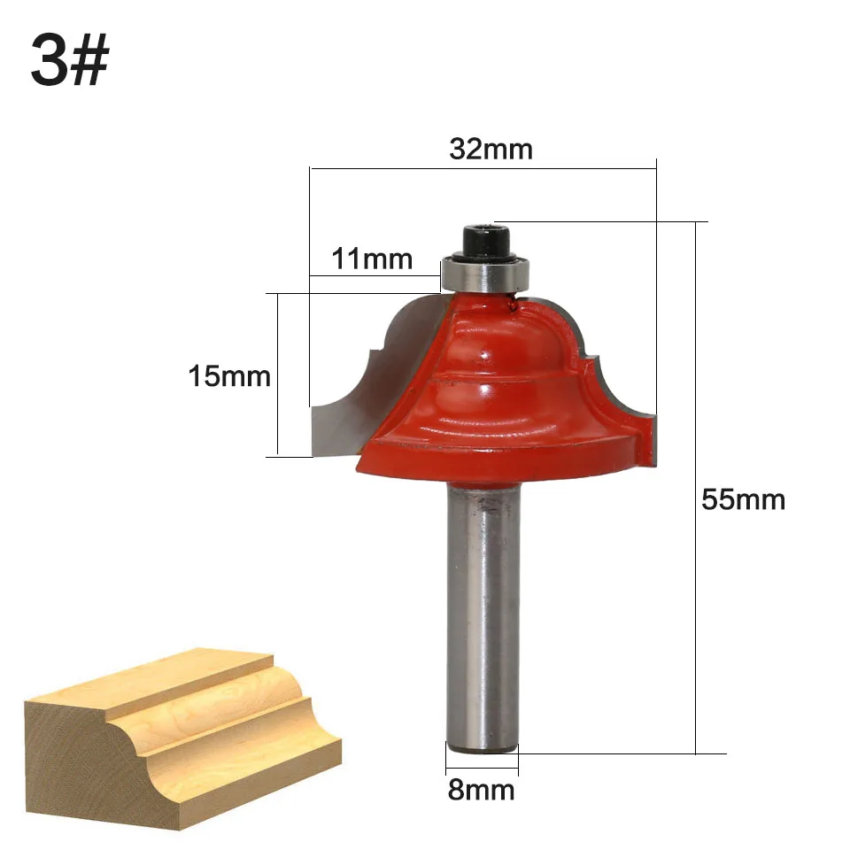 1 шт. Высокое качество двойной Римский Ogee фреза для отделки кромки бит-Большой-8 мм хвостовик ласточкин хвост фрезы деревообрабатывающие - Длина режущей кромки: NO3