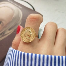 Новая 925 пробы фигурка из серебра кольца-монеты золото Мода Личность Доллар Аватар монета Открытые Кольца для женщин золотые подвески ювелирные изделия