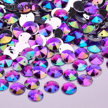 

JUNAO 500pcs 10mm Sewing Purple AB Crystals Acrylic Rhinestone Applique Round Crystal Stones Flat Back Gems For Clothes Crafts