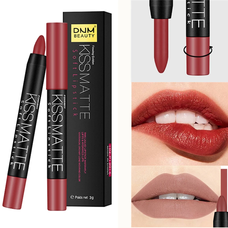 

DNM Velvet Mist Matte Lipstick Pen Waterproof Long-lasting Rotation Lip Gloss Cosmetic Colorfast Lipstick Pencil Makeup 19 Color