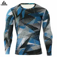 Сжатия Бег футболка с круглым вырезом Для мужчин с длинным рукавом Спортивные камуфляжные Колготки для новорождённых Fast Dry Фитнес тренажерный зал Баскетбол школа Футболки