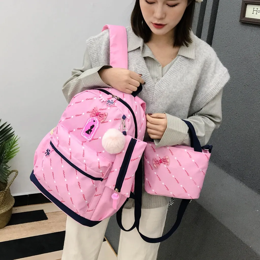 

OCARDIAN Backpack Weekend Travel Bag For Women Three-Piece School Bag Print Backpack Bow Canvas Travel Tote Bag Dropship M15