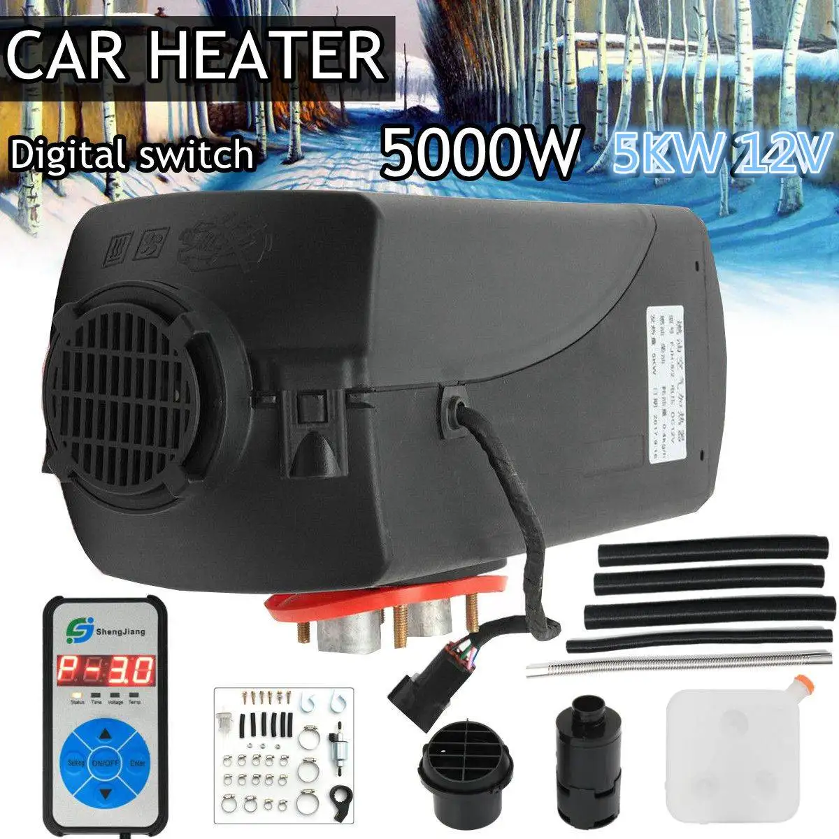 

12V 5000W Air diesel- Heater 4 Holes 5 kW for trucks, motor-homes, boats Digital display Car Heater