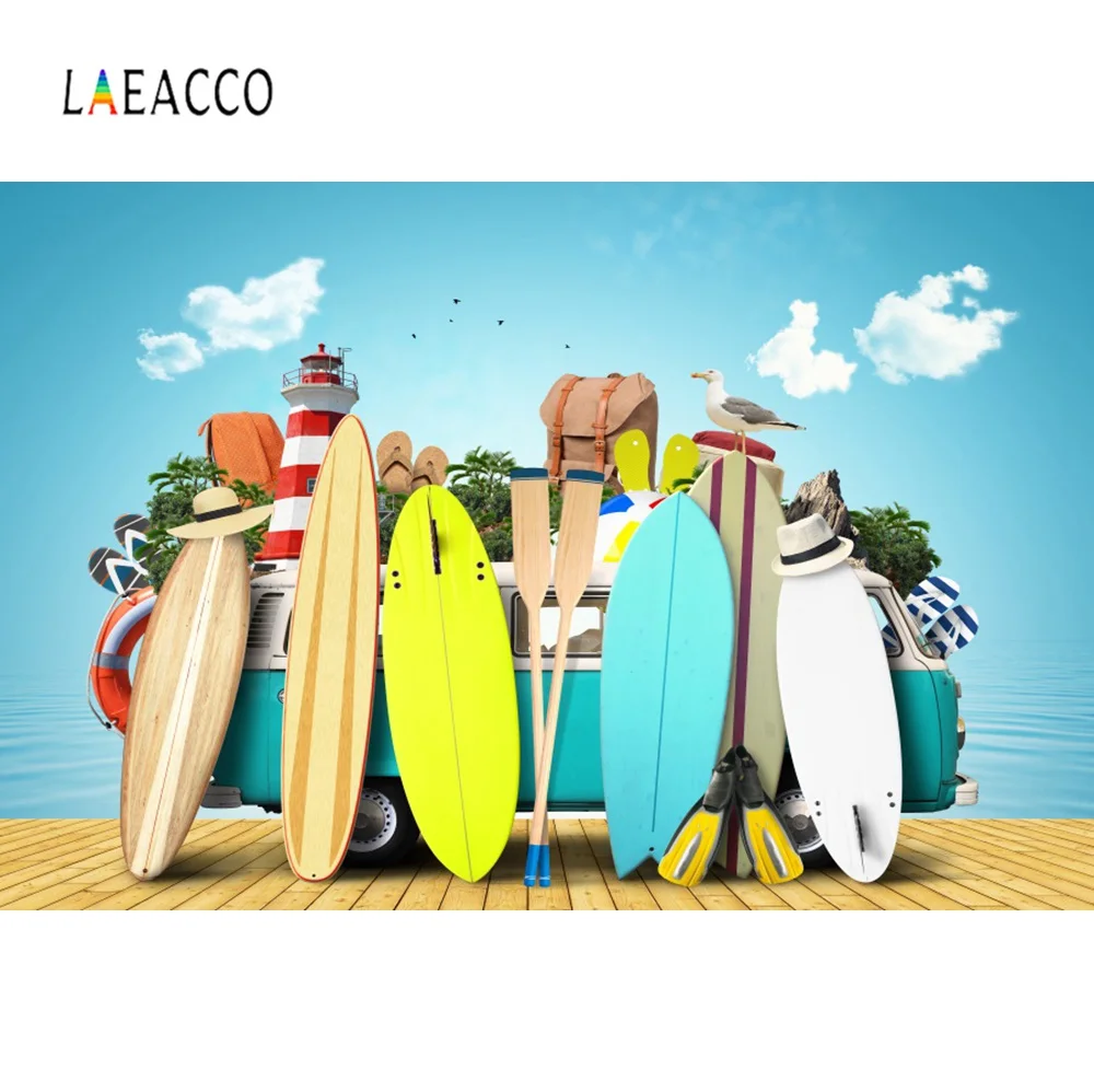 

Photo Backdrops Summer Tropical Holiday Surfboard Trip Wooden Floor Sea Baby Portrait Photo Backgrounds Photocall Photo Studio