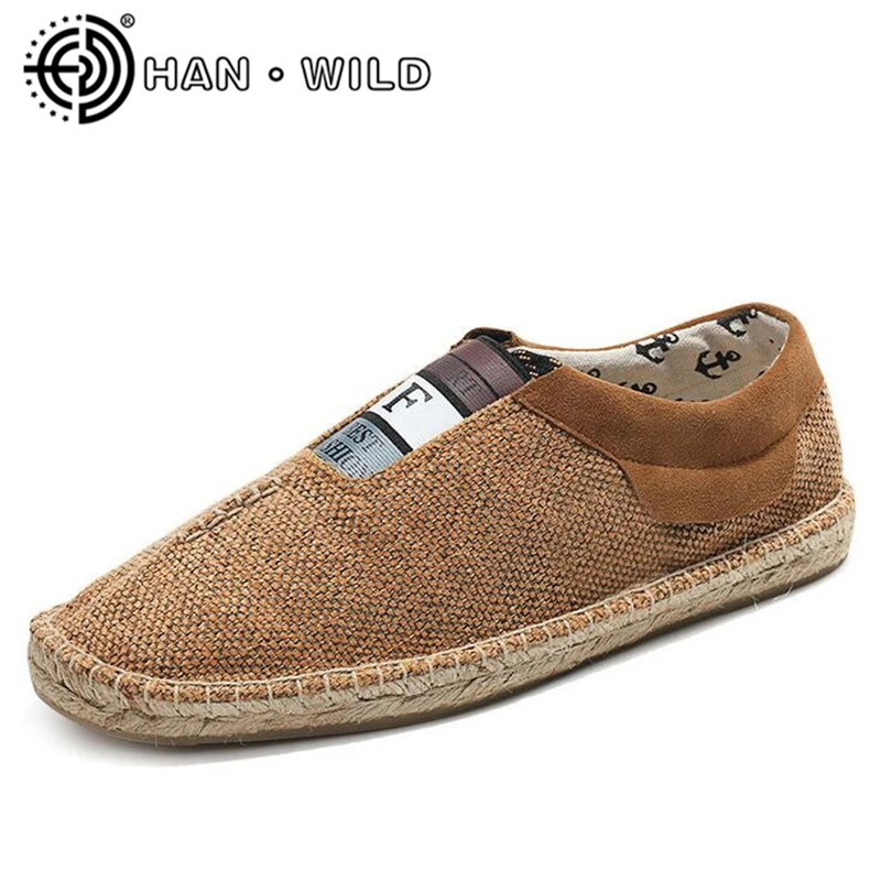 Для мужчин парусиновая обувь Slip On дышащий конопли Туфли без каблуков