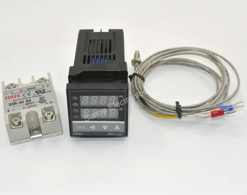 100-240V Digital PID Temperature Controller K Thermocouple Probe SSR-40DA 