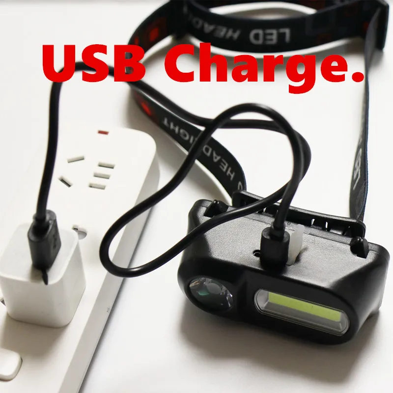 Открытый Кемпинг портативный мини XPE+ COB светодиодный налобный фонарь USB зарядка рыболовные фары фонарик
