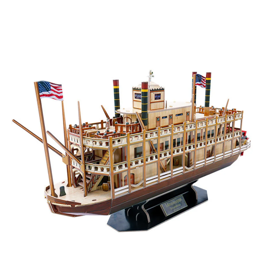 

Woodentoys 3D Jigsaw Puzzle Educational Clever Mississippi River Steam Boat High Quality Home Decoration Gifts Toy