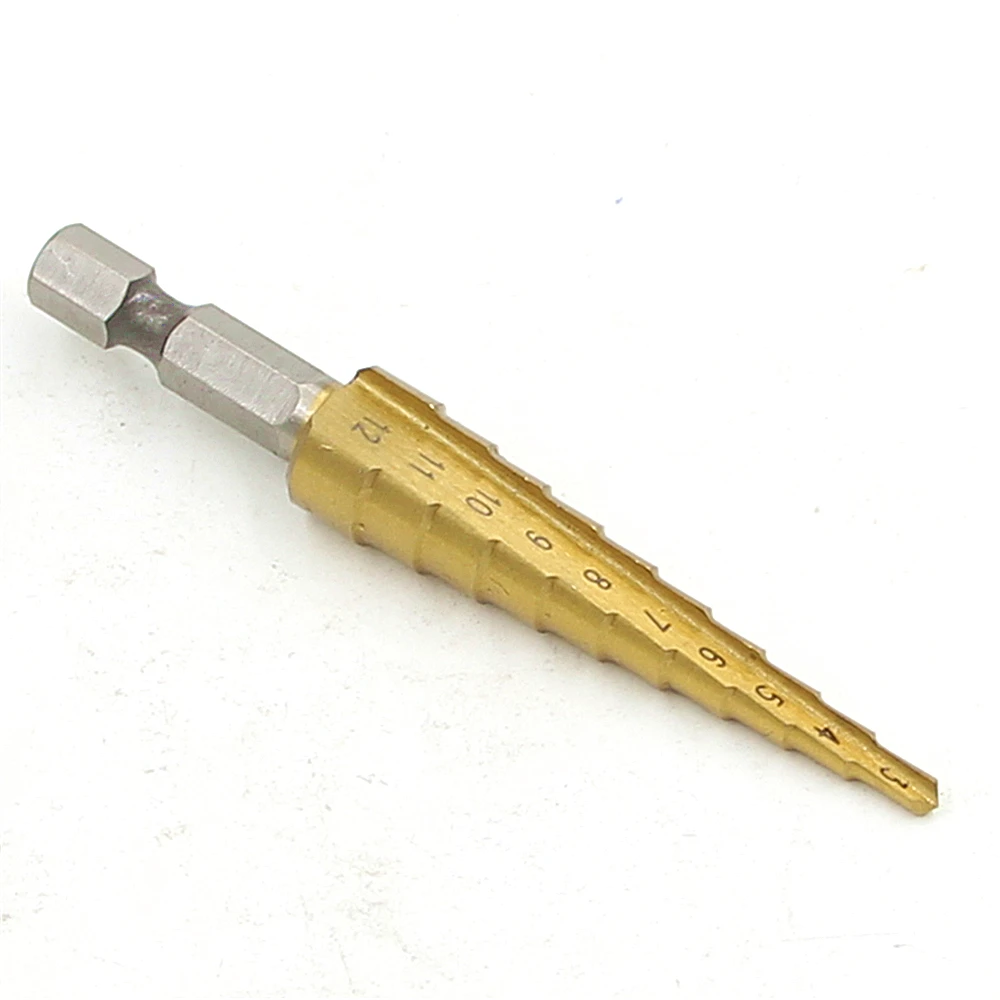 

New HSS Step Drill Bits 3mm-12mm Straight flute Power Tools 1/4" Hex Shank Wholesale Price 10 steps metal Drilling Titanium