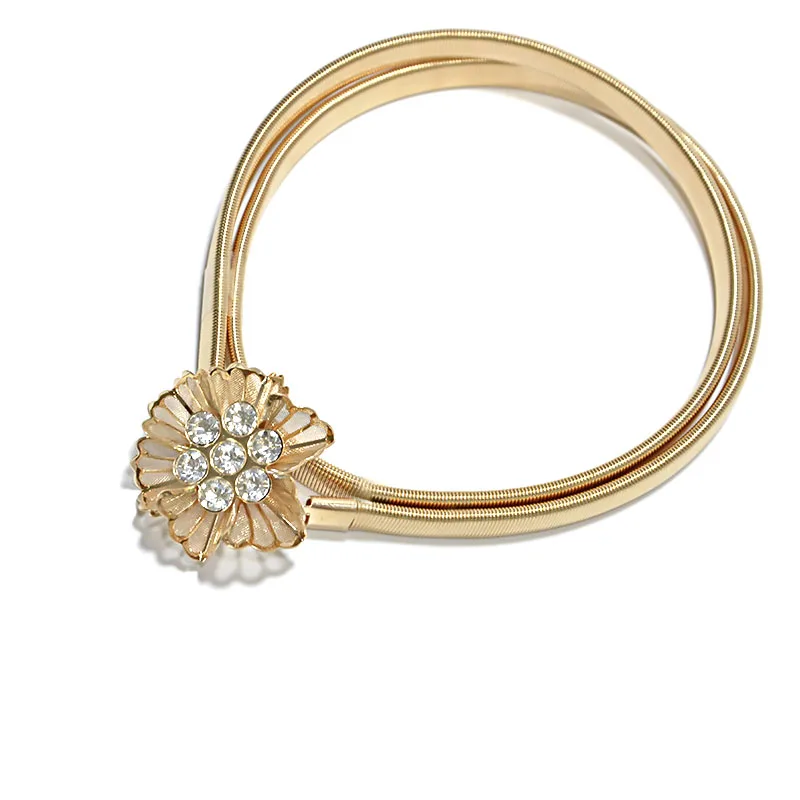 Роскошные модные 2018 женские Стразы золота с бриллиантом с эластичной талией цепи украшенные цветами женские металлические эластичный