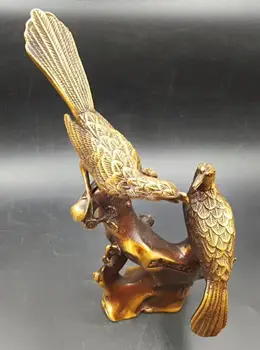 

China Pure copper Two magpies standing on a plum tree crafts statue