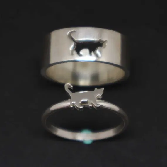 

Cat Couple Set Promise Ring Best Gift for Cat Lovers Wedding Band YLQ6416