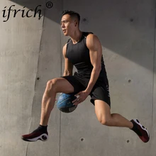 2 шт., компрессионный Быстросохнущий облегающий спортивный костюм для мужчин, для фитнеса, без рукавов, черная рубашка и штаны, мужской костюм с круглым вырезом, комплект одежды для мужчин