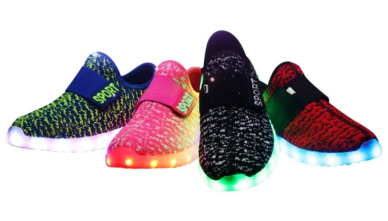 Детский светодиодный светильник с зарядкой от USB для детей; вязаные кроссовки для мальчиков и девочек; Светящиеся кроссовки; обувь для мальчиков и девочек; ночной Светильник