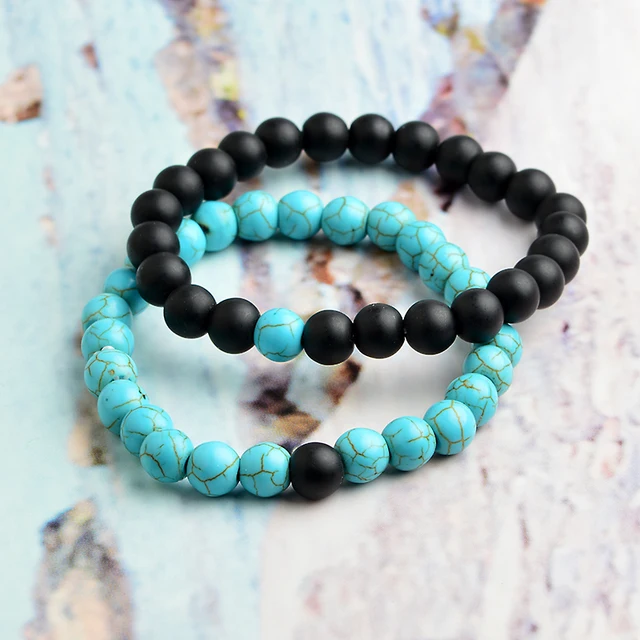 Bracelet Distance Pierre Turquoise Et De Lave