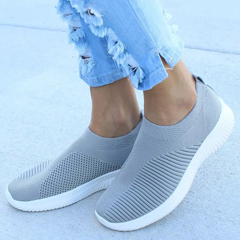 Plus-Size-Women-Sneakers-Vulcanized-Knitting-Stretch-Flat-Platform-Fashion-Ladies-Slip-On-Sock-Shoes
