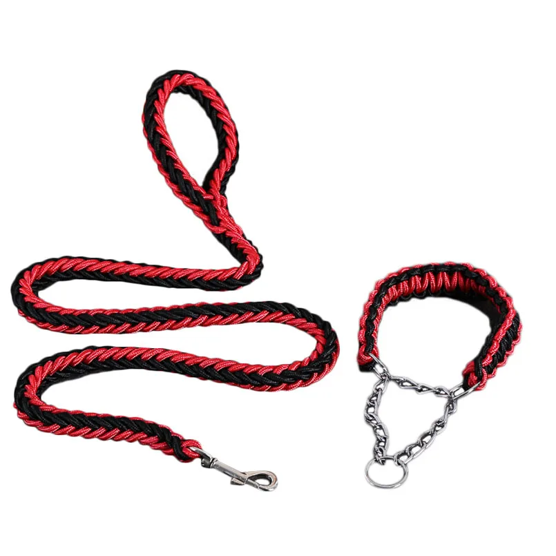Dog Collar And Leash Set Braided Nylon Bite Resistance Rope Leash