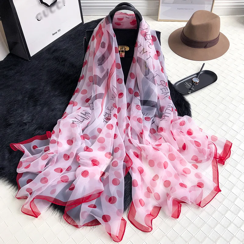 

2019 Luxury dot fashion women scarf summer silk scarves hijabs beach stoles neck head high quality shawls and wraps foulard