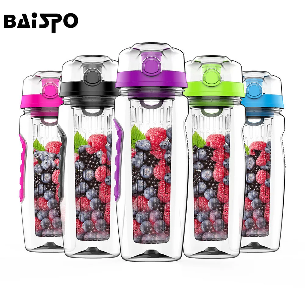 BAISPO 32 oz 900 مللي BPA شحن زجاجات لتحلل الفواكه في المياه عصير شاكر الرياضة زجاجة مياه ليمون جولة المشي المحمولة تسلق مخيم زجاجات