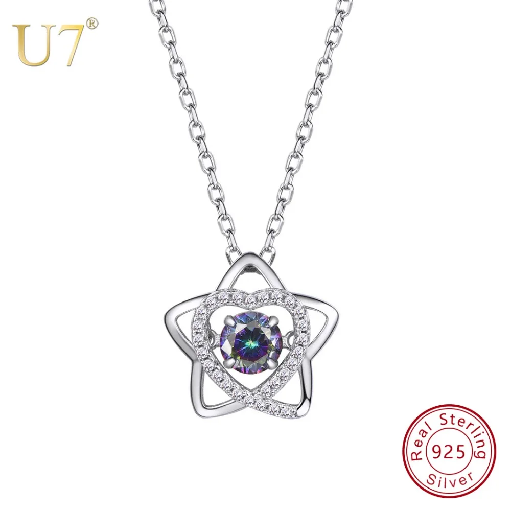 

U7 100% 925 Sterling Silver CZ Heart In Star Pendant & Chain With Gem 2018 Mother's Day Gift New Women Jewelry Necklace SC46
