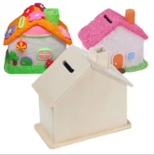 Novo 1pc madeira chalet moeda casa quarto lama branco salvar dinheiro base arte decoração crianças criança bebê diy artesanato de madeira brinquedos
