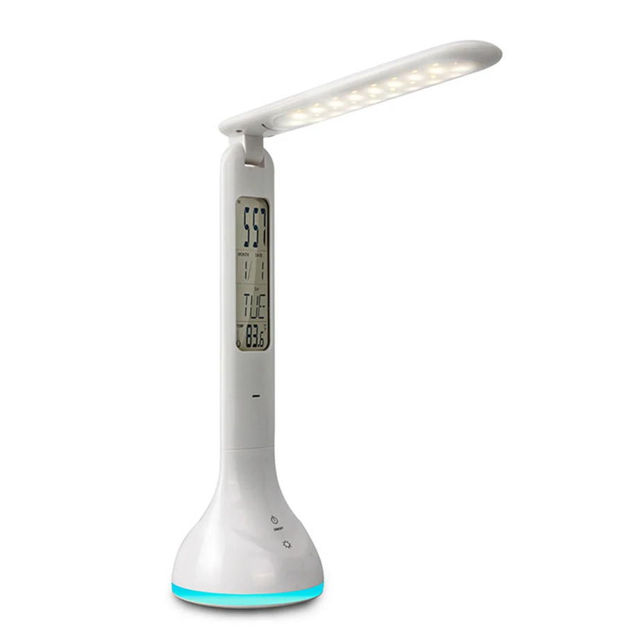 

Led Desk Lamp with Calendar Temperature Alarm Clock Atmosphere Colors Changing Book Light Night Lights Foldable Table Light