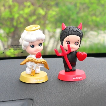 

Car Ornaments PVC Angel Devil Shaking Head Doll Cute Decoration Automobiles Interior Dashboard Demons Cupid Figure Toys Gifts