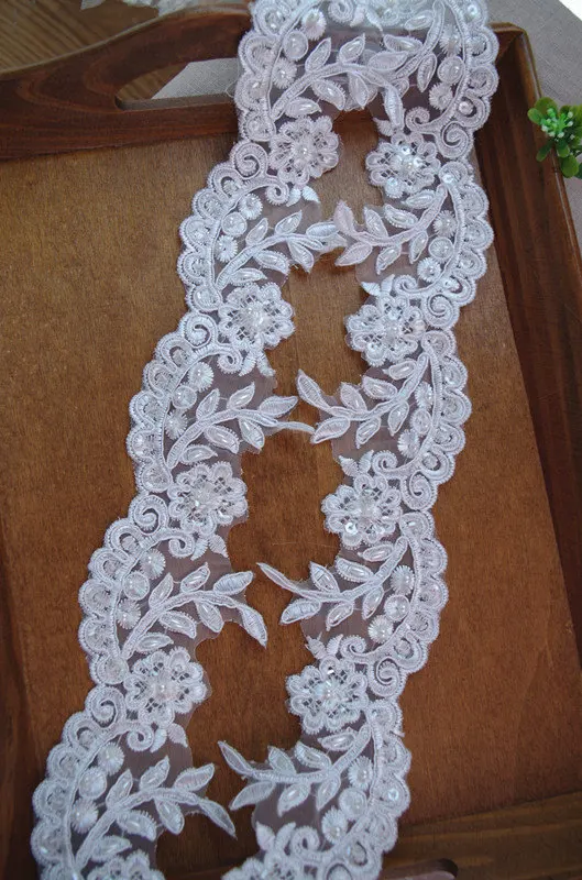 pearl beaded lace trim, bridal alencon lace, sequined lace trim for