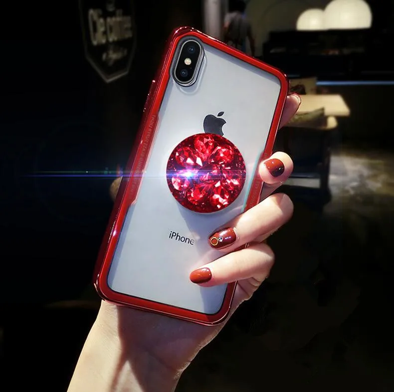 

Smartphone Case Fashion Bling Rhinestone Diamond Airbag Bracket Transparent Soft Shell For iPhone X 6 6S 7 8 Plus XR Xs Max