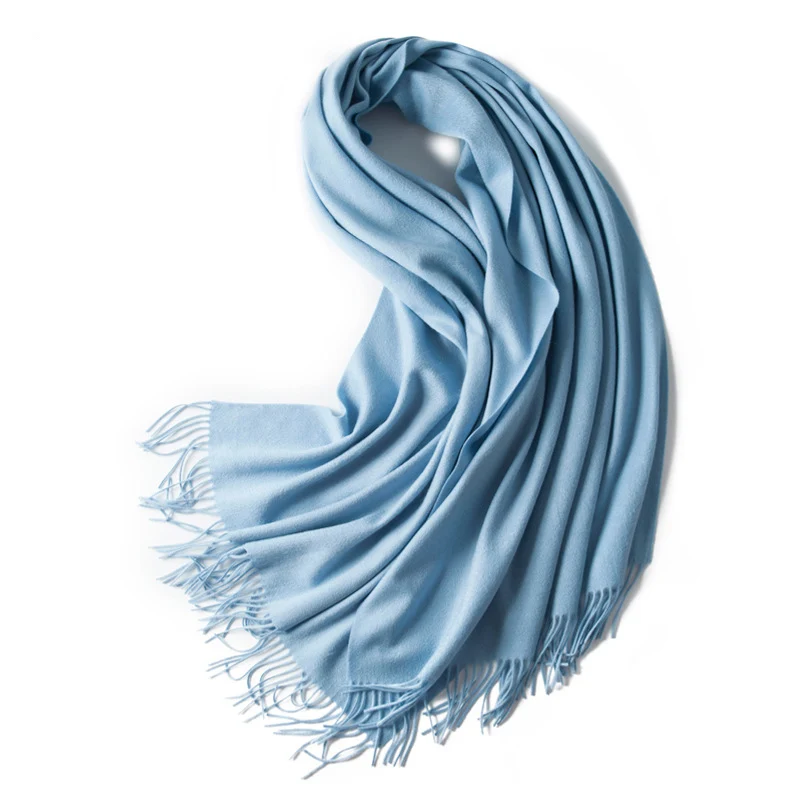 Кашемировый шарф для женщин длинный женский зимний теплый шарф чистый кашемировый шарф теплая накидка s шаль большой шарф - Цвет: Ice Blue