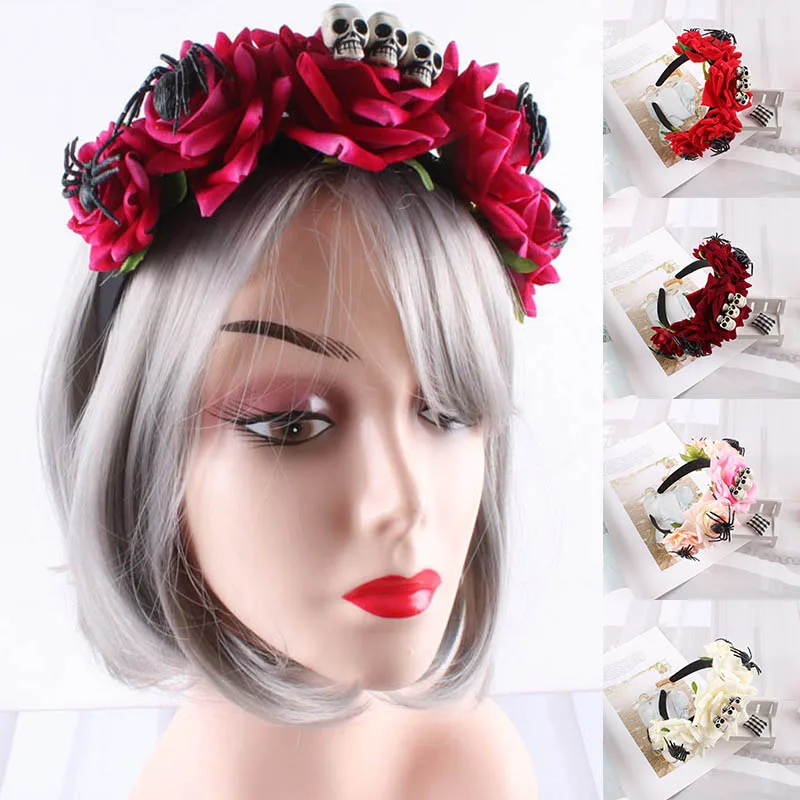 

Simulation Flannel Rose Flower Hair Band Halloween Party Decoration Skull Spider Headband Funny Girl Headdress Hair Accessories