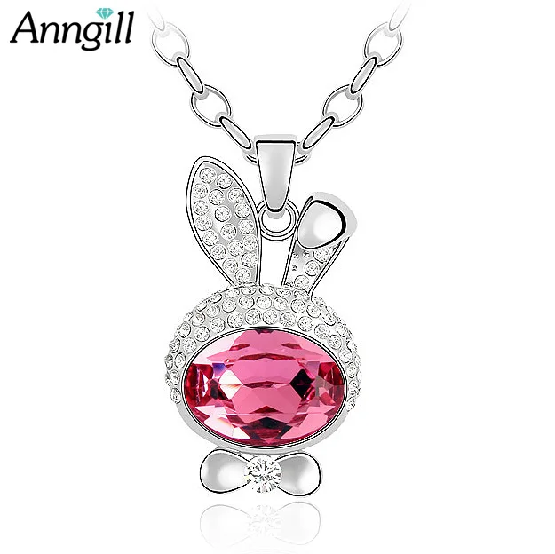 

ANNGILL Cute Rabbit Pendant Necklace 100% Crystals from Swarovsk Animal Maxi Collier Long Necklace for Women Sweater Chain Gift