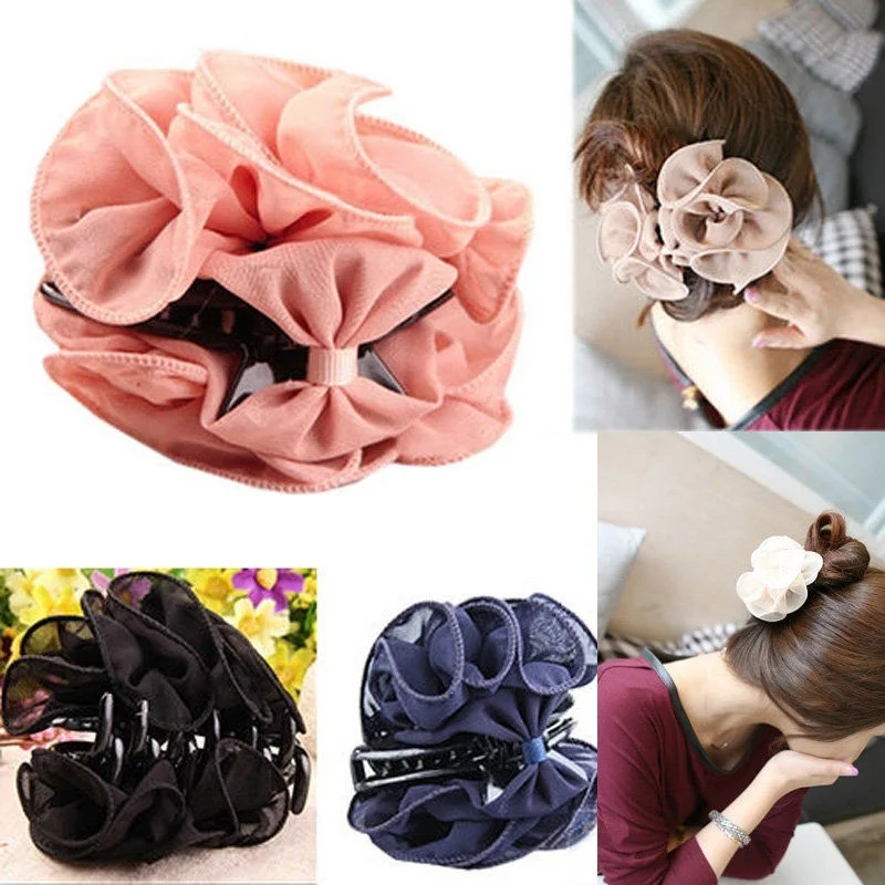 

Fashion Korean Women Chiffon Rose Flower Bow Jaw Clip Barrette Hair Claw Gift