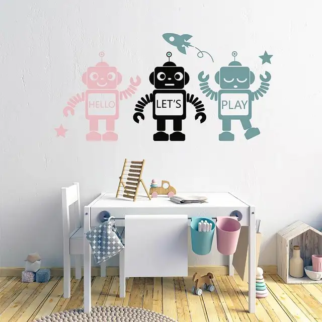 næse farvel snave Three Robots Wall Decal Nursery Robots Wall Sticker For Children's Room  Easy Wall Modern Robot Decor 764n - Wall Stickers - AliExpress