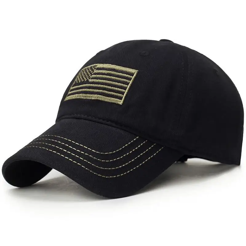 Новинка, Мужская камуфляжная бейсбольная кепка с флагом США, армейская хлопковая тактическая Кепка с вышивкой для папы, мужские летние спортивные кепки для отдыха, шапки для гольфа - Цвет: Черный