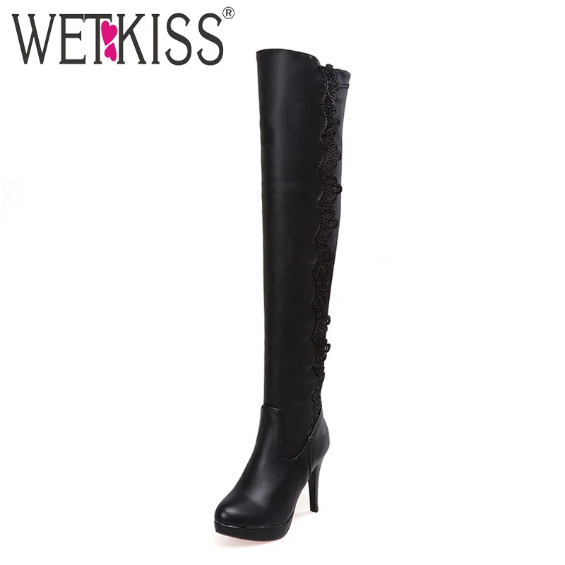 WETKISS Big Size 34 43 Noble Lace Platform Autumn Winter Boots Sexy Thigh High Boots High
