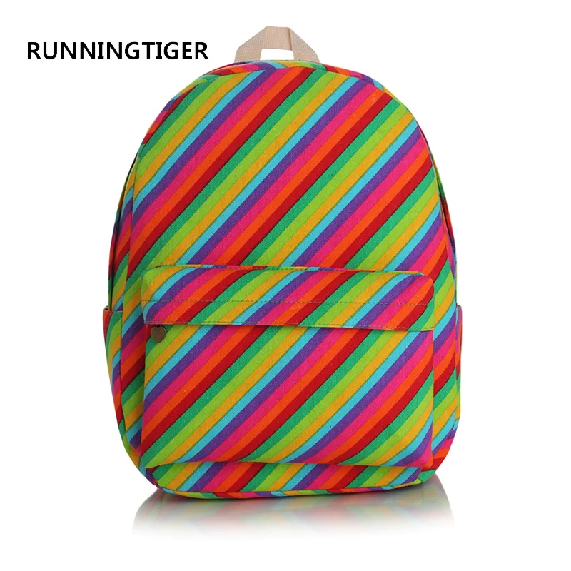 

RUNNINGTIGER School Backpack Bags for Teenage Girls Striped Print Backpack Women Canvas Backpacks Female Casual Rucksack