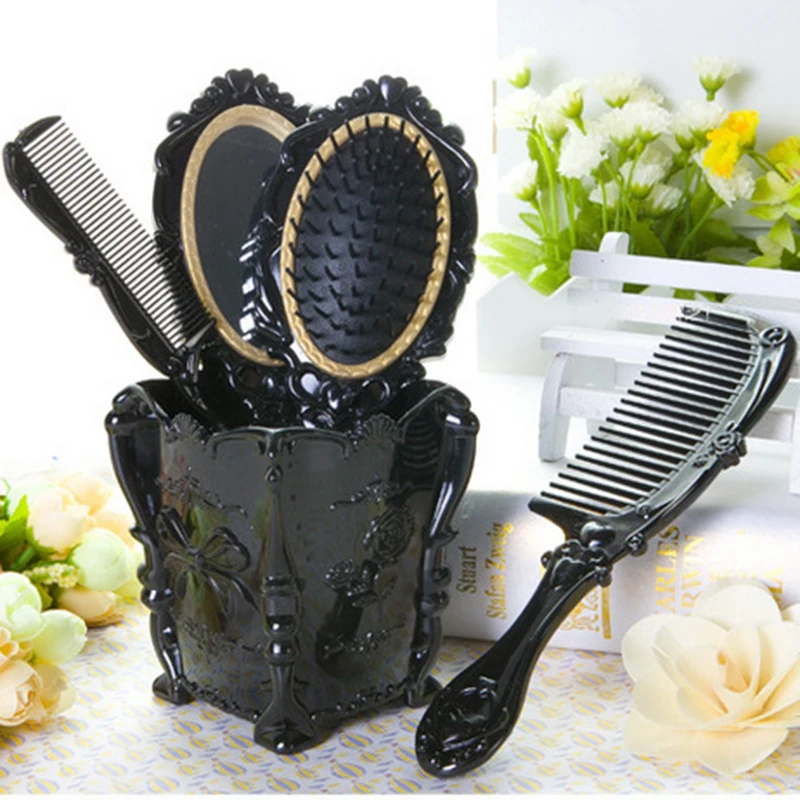 

Retro Royal Women Dressing Table Mirror Combs Flroal Paddle Massage Comb Hairdressing Salon Hair Brush Set with Shelf Holder