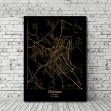 Кишинев Молдавия черный и золотой город Карта Печать на холсте домашний Декор без рамки